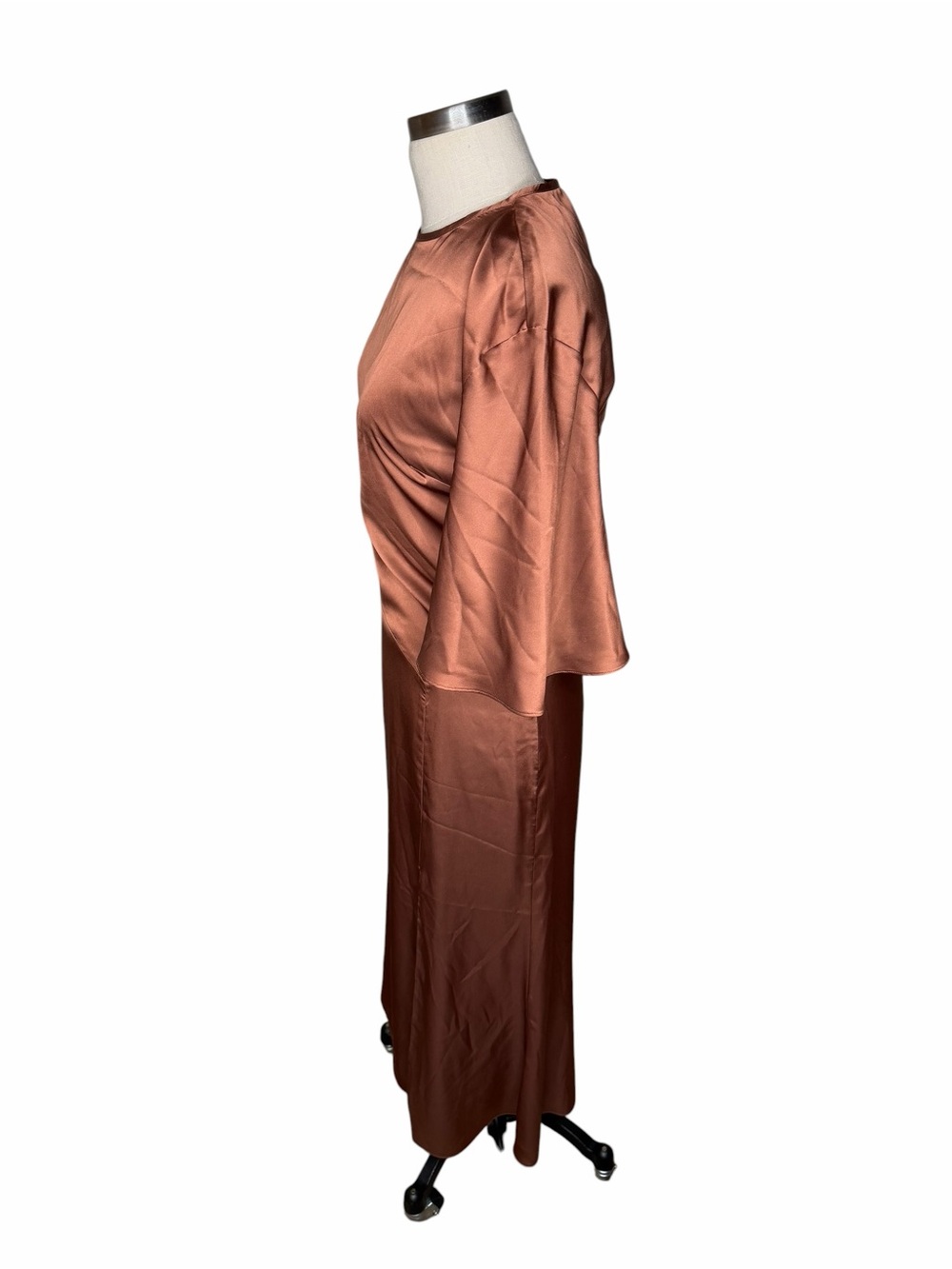 BHLDN Copper Satin Midi Dress Open Back Women's Size Small NWT Side Slit - Picture 3 of 11